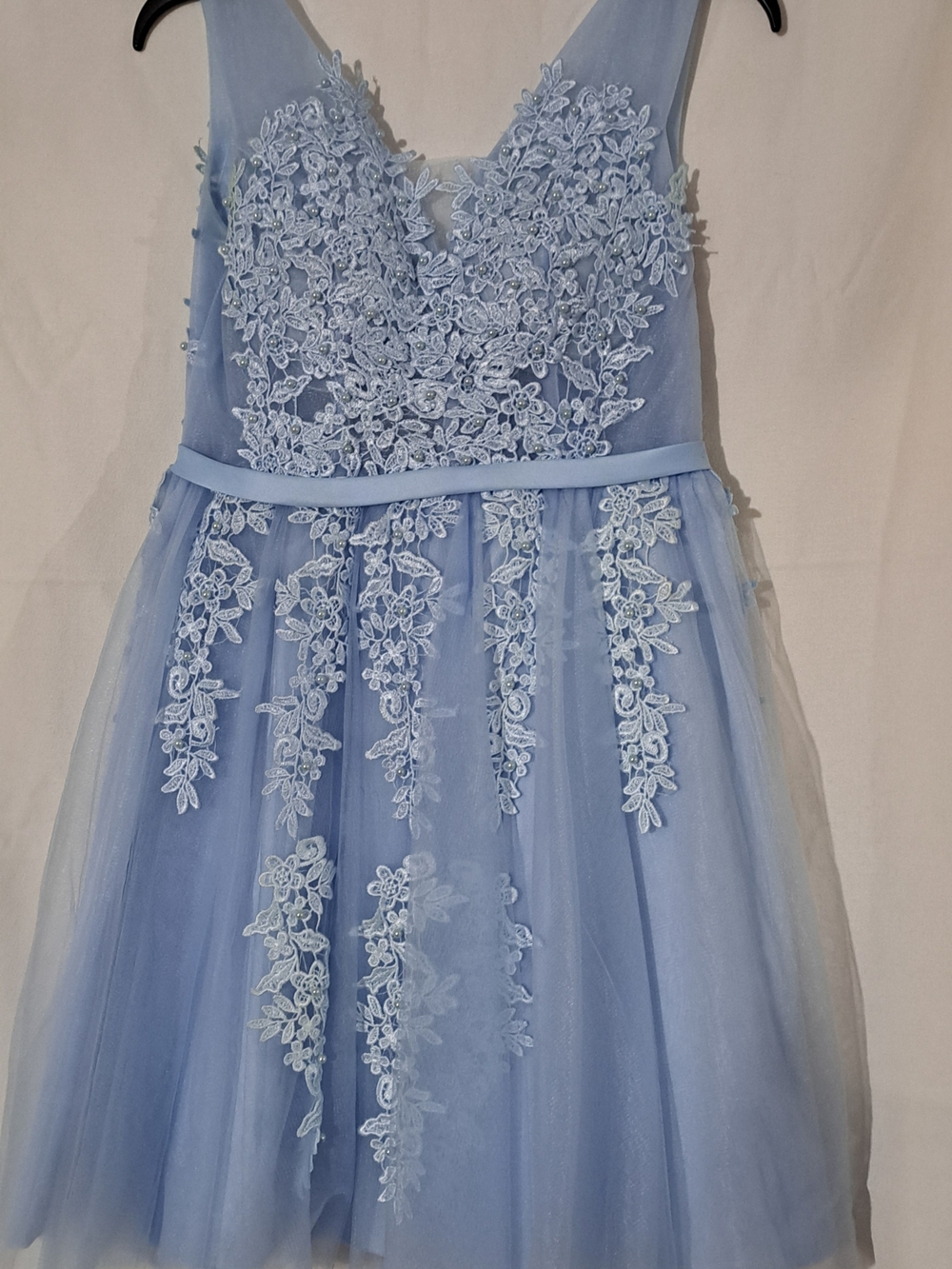 Light Blue Floral Lace Tulle Dress for Girls